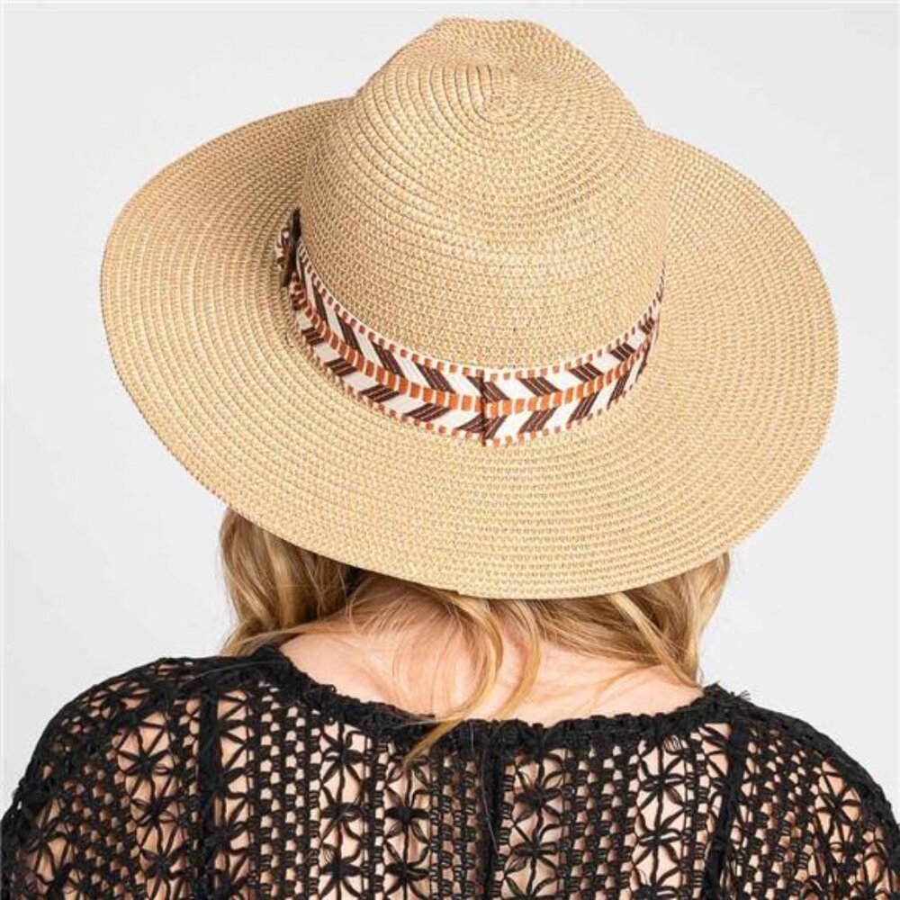 Aztec Pattern Band Straw Hat - Picture 3 of 4